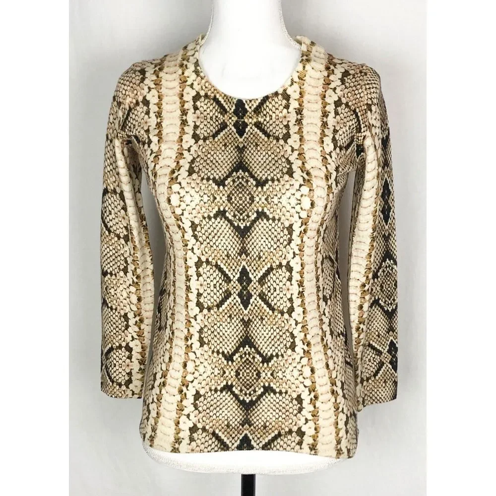 J.Crew Tippi Tan Black Snake Print Merino Wool Knit Sweater Size XS New